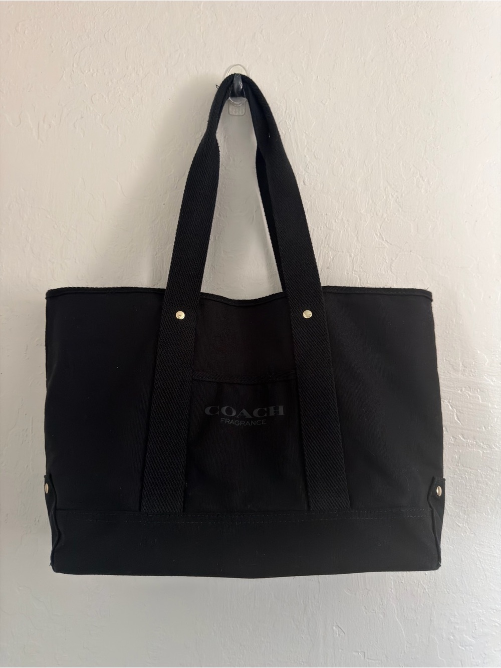 Coach Black Canvas Tote with Logo Front Pocket - Picture 1 of 7
